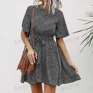 Black and white cheetah print dress with belt